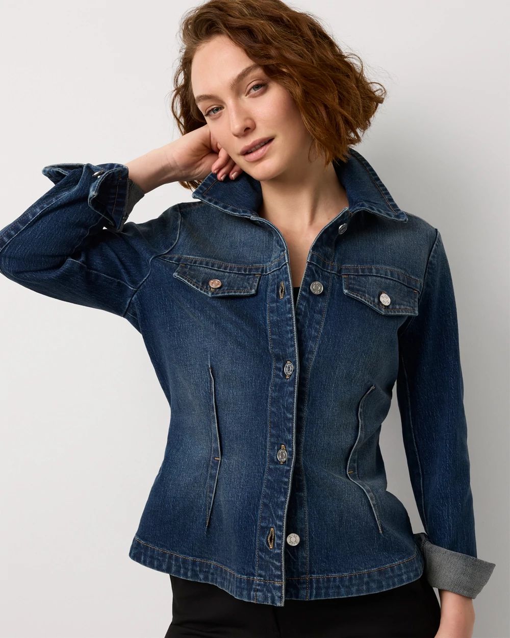 Pleated Denim Trucker Jacket | White House Black Market